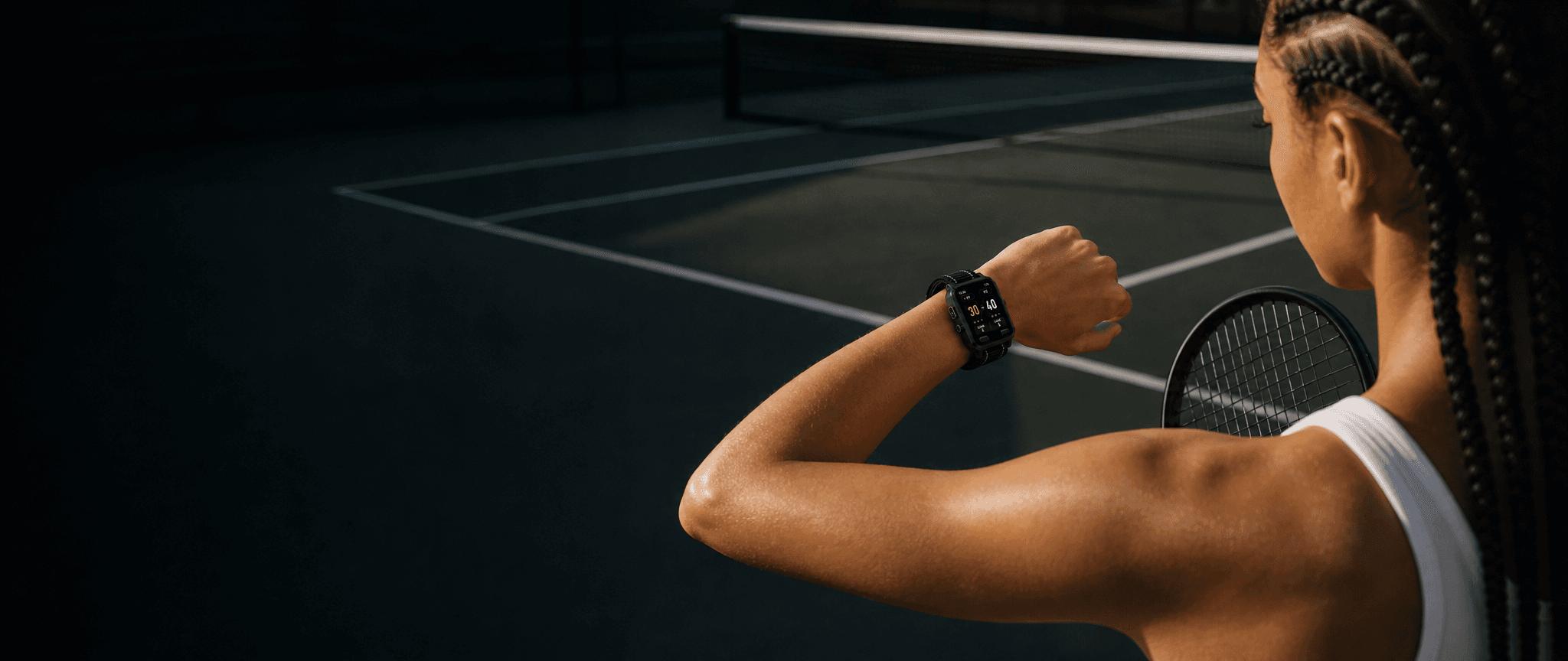 AceBand worn on the wrist during a tennis match