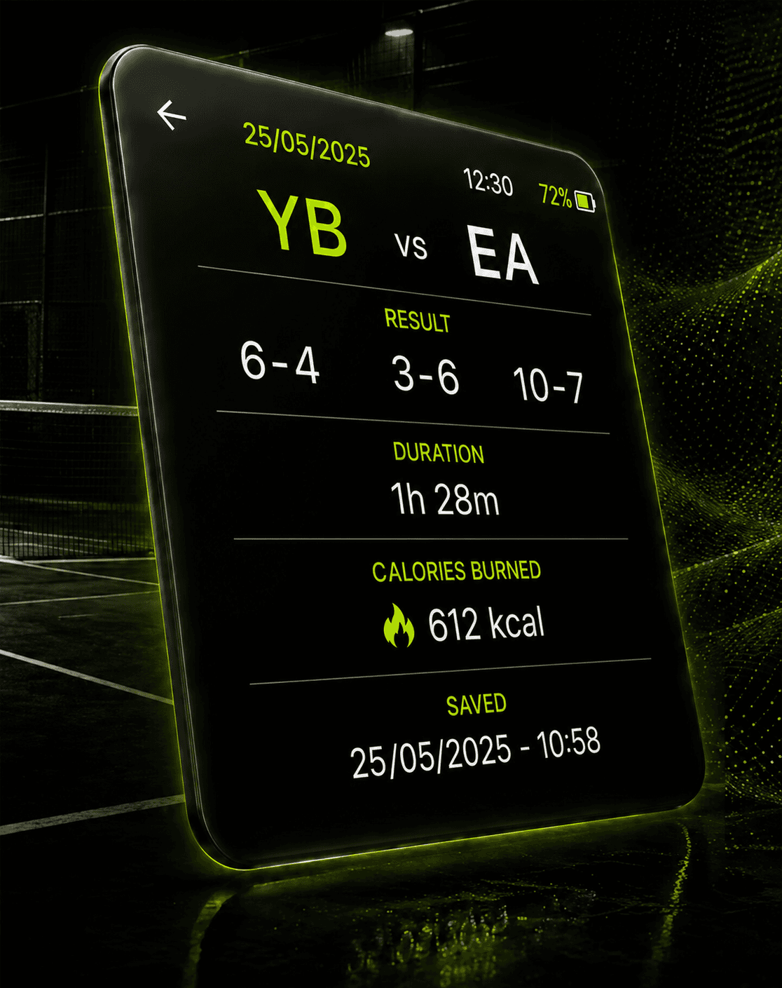 AceBand match recap screen showing final score and stats